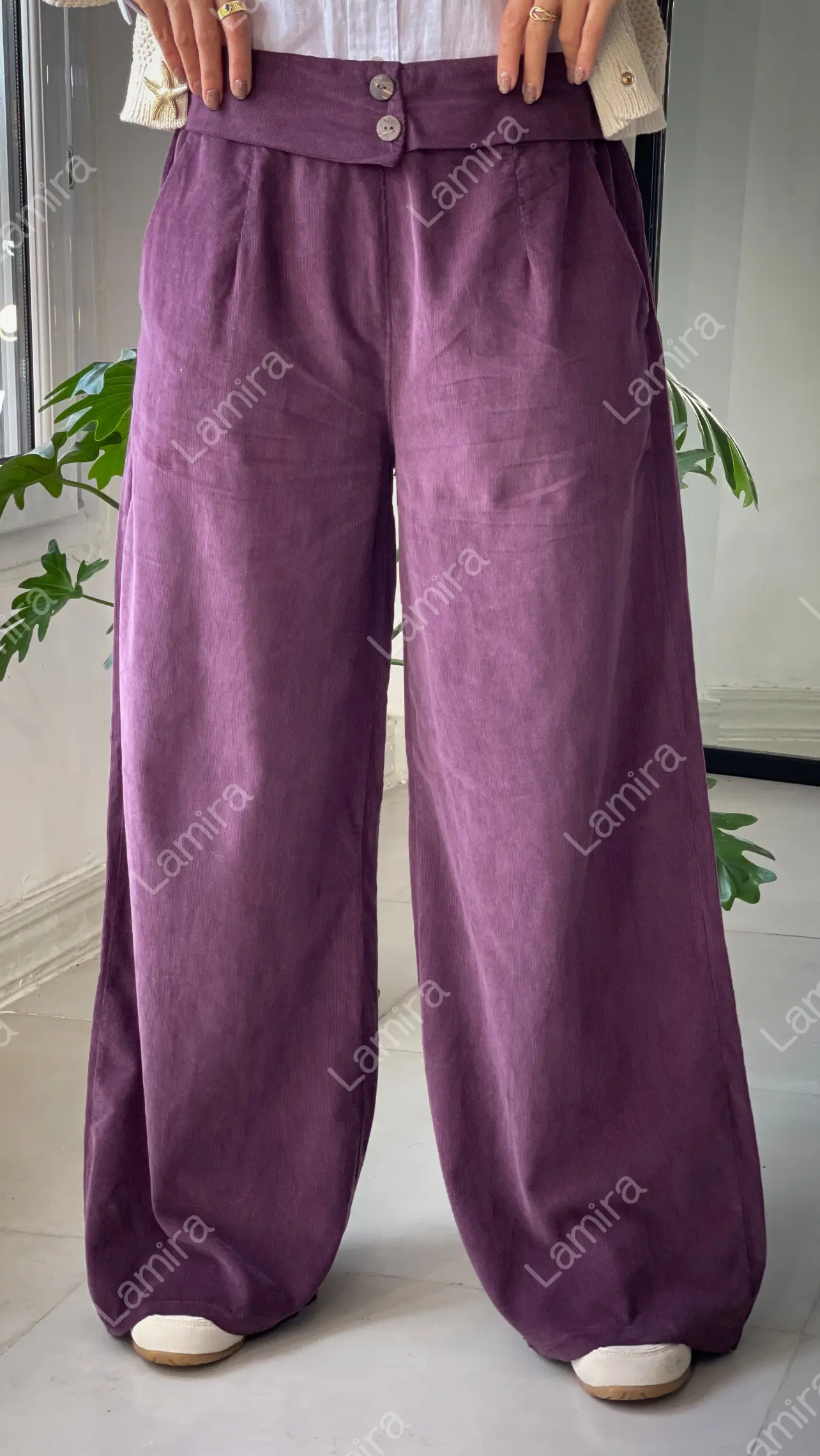 شلوار مخمل کبریتی پاییزه ایتالیایی مدل دو دکمه چوبی